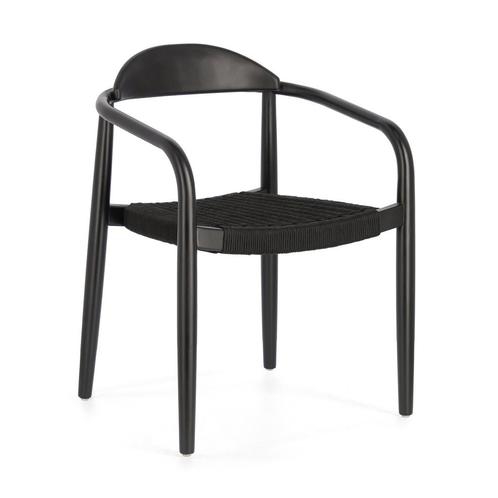 *WOONWINKEL* Kave Home Nina Houten Stoel Zwart Met Touw, Huis en Inrichting, Stoelen, Zwart, Nieuw, Hout, Verzenden