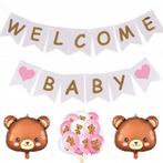 15-delige set Welcome Baby Girl met slingers en beren ballon, Nieuw, Geboortebord, Verzenden