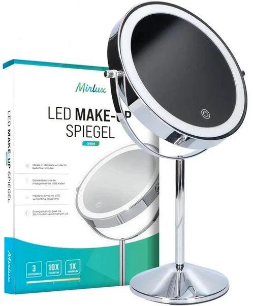 Make-Up Spiegel - Oplaadbaar - Chroom - 1-10x Vergroting, Huis en Inrichting, Woonaccessoires | Spiegels