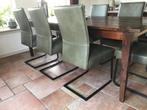 Set van 7 leren eetkamerstoelen - met sledepoot - groen leer, Overige kleuren, Nieuw, Leer, Ophalen of Verzenden