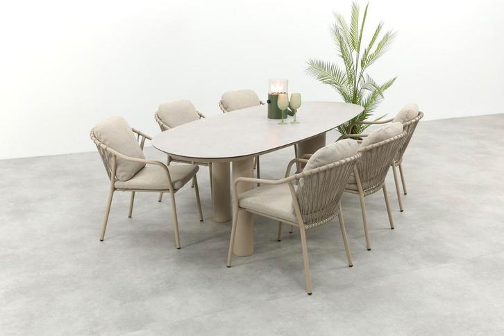 VDG Pisa/Taste Denia 6-persoons organische tuinset, Tuin en Terras, Tuinsets en Loungesets, Tuinset, Nieuw, Overige materialen