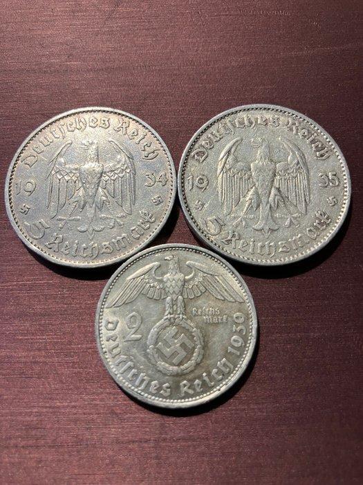 Duitsland, Derde Rijk Lot of 3 coins: 2 & 5 Reichsmark, Postzegels en Munten, Munten | Europa | Niet-Euromunten