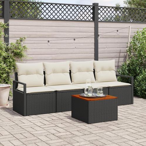 vidaXL Tuin Sofa Set 5 pcs Zwart, wit 55 x 55 x 37 cm, Tuin en Terras, Tuinsets en Loungesets, Nieuw, Rotan, Verzenden