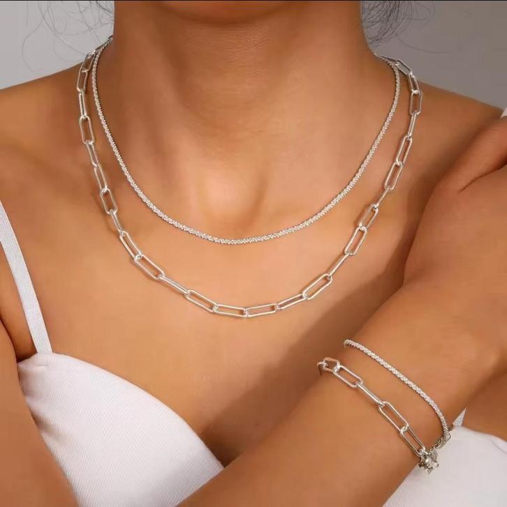 Zilver sieraden set - ketting en armband - bestaat uit, Sieraden, Tassen en Uiterlijk, Armbanden