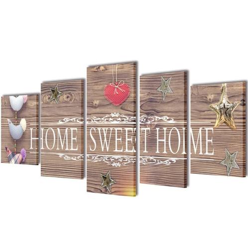 vidaXL Canvas Wall Print Set Home Sweet Home Design 200 x, Huis en Inrichting, Woonaccessoires | Schilderijen, Tekeningen en Foto's