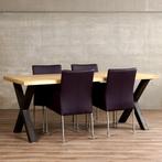 Set van 4 paarse leren eetkamerstoelen - met wieltjes en, Ophalen of Verzenden, Nieuw, Leer