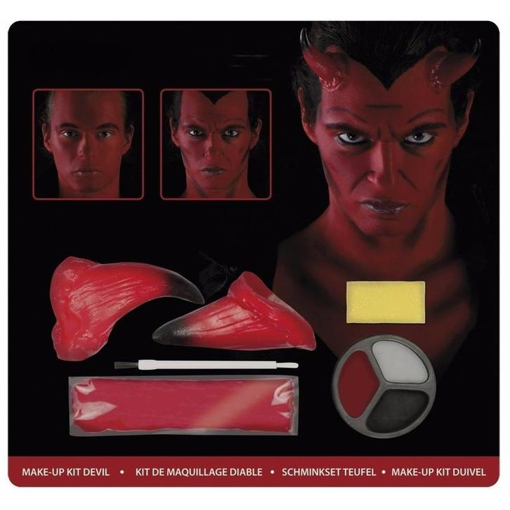 Rode duivel make-up set met hoorntjes - Schmink, Hobby en Vrije tijd, Feestartikelen, Verzenden