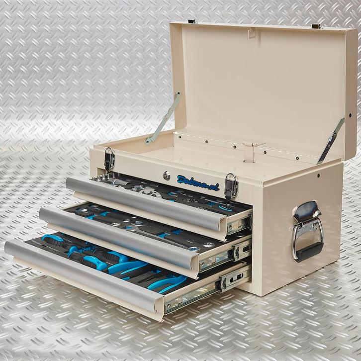 Datona Gereedschapskist drie lades - 3 lades gevuld - wit -, Doe-het-zelf en Verbouw, Gereedschap | Handgereedschap, Nieuw, Ophalen of Verzenden