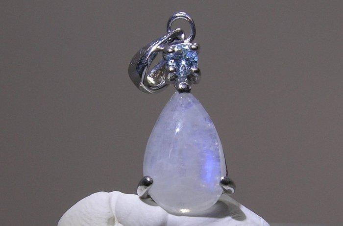 Maansteen & Aquamarijn Ring - Hoogte: 25 mm - Breedte: 9 mm-, Verzamelen, Mineralen en Fossielen