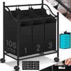 Wasmand 3 vakken - Wassorteerder - 105 Liter - Zwart - KESSE, Verzenden, Nieuw