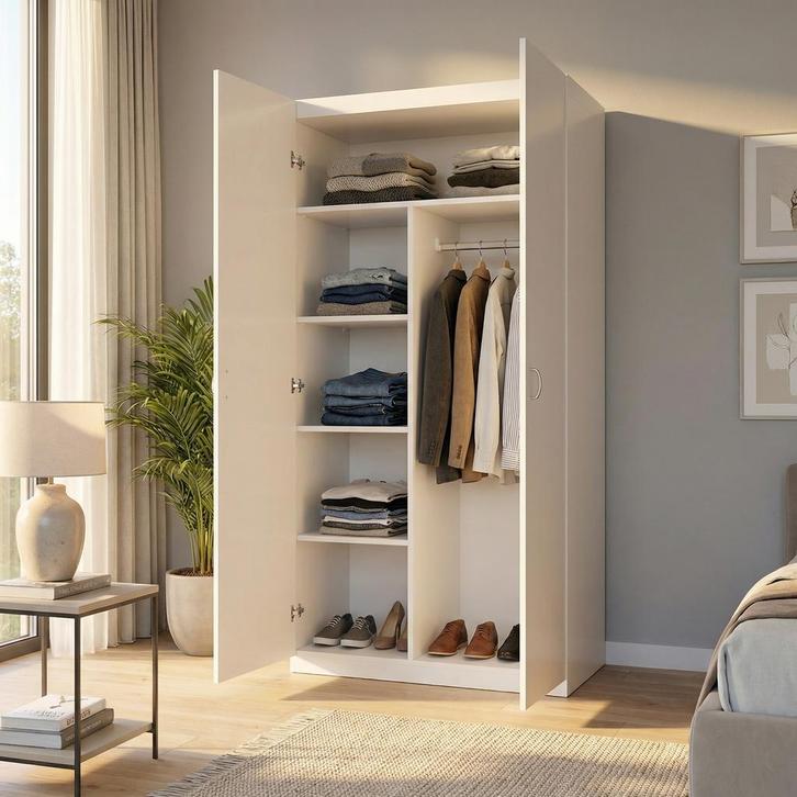 Kledingkast Wit | 90x190cm | Nieuw | Scherpe Prijs, Huis en Inrichting, Kasten | Kledingkasten, 25 tot 50 cm, Met deur(en), Nieuw