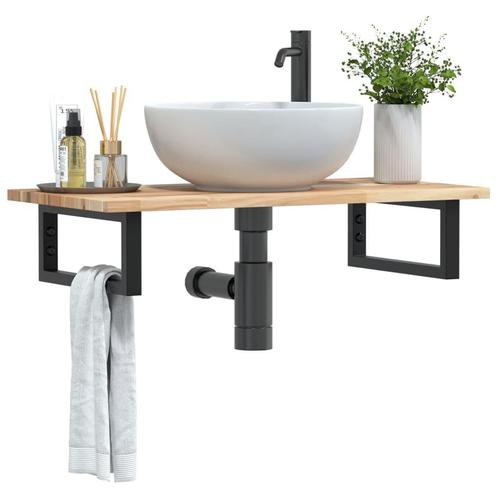 vidaXL Badkamer wandschap staal en massief acaciahout, Huis en Inrichting, Tafels | Kaptafels, Nieuw, Verzenden