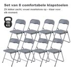 BARDI 8 Stuks Klapstoelen met Kussentjes 100KG - GRIJS, Klapstoel met PVC Zitting , Kunststof, Nieuw, Ophalen of Verzenden