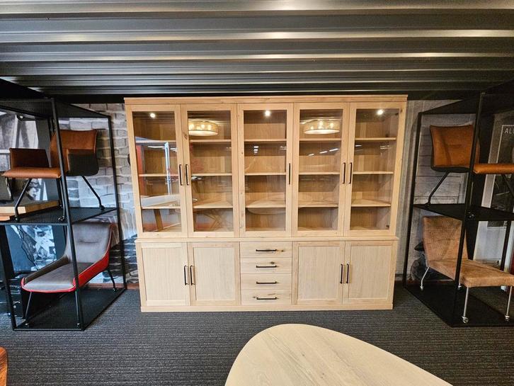 Vitrine boekenkast Trijntje | Massief eiken | L270cm H230cm, Huis en Inrichting, Kasten | Vitrinekasten, 25 tot 50 cm, Met lade(s)