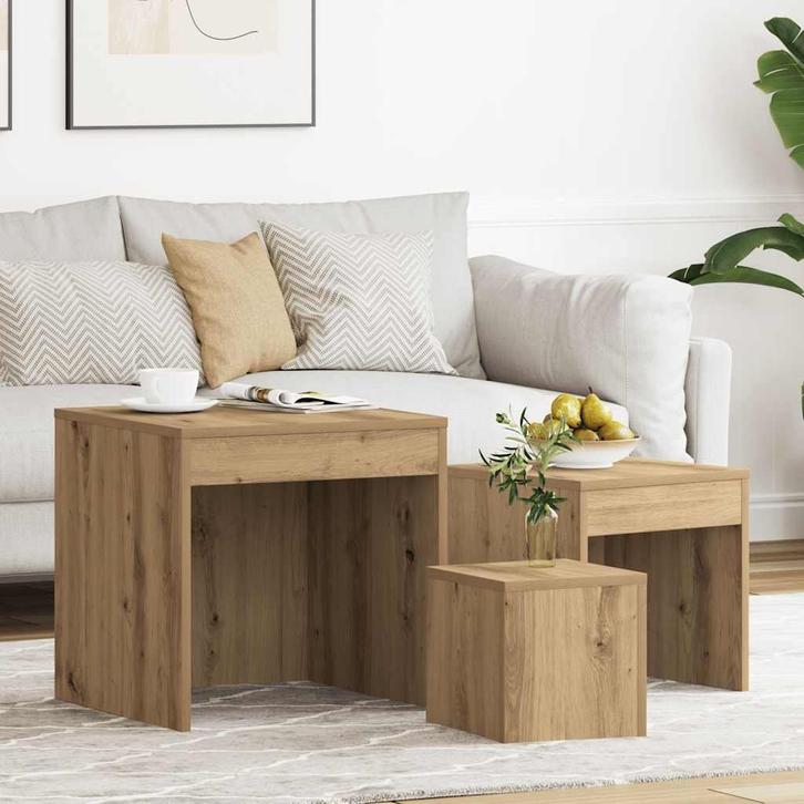vidaXL 3-delige Tafeltjesset bewerkt hout artisanaal, Huis en Inrichting, Tafels | Bijzettafels, Nieuw, Verzenden