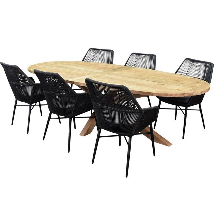 Chianti Ellips dining tuinset 280x130xH75 cm 7 delig teak, Tuin en Terras, Tuinsets en Loungesets, Nieuw, Ophalen of Verzenden