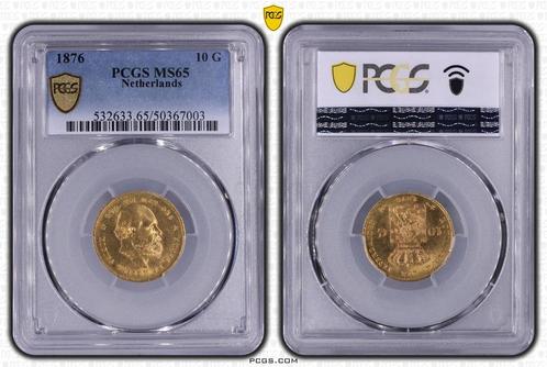 Gouden Willem III 10 gulden 1876 MS65 PCGS gecertificeerd, Postzegels en Munten, Munten | Nederland, Losse munt, 10 gulden, Koning Willem III