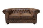 Chesterfield 2-zitsbank 150cm antiekbruin met knoopstiksel, Nieuw, Ophalen of Verzenden