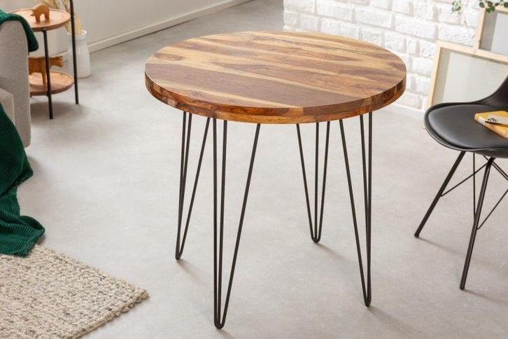 Ronde massief houten eettafel MAKASSAR 80cm naturel zwarte, Huis en Inrichting, Tafels | Eettafels, Ophalen of Verzenden
