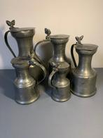 5 eikel klepkannen in tin, gesigneerd - Kruik (5) - Tin