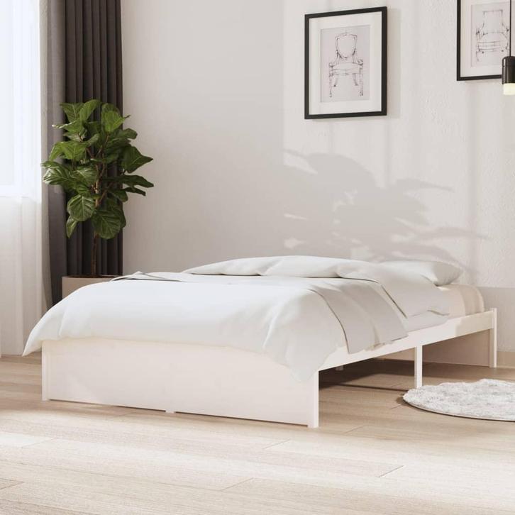 vidaXL Bedframe massief hout wit 120x200 cm, Huis en Inrichting, Slaapkamer | Bedden, 120 cm, 200 cm, Wit, Twijfelaar, Nieuw, Hout