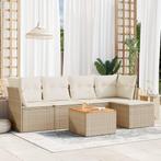vidaXL 6-delige Loungeset met kussens poly rattan beige, Verzenden, Nieuw, Rotan, Loungeset