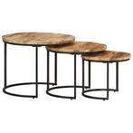 vidaXL 3-delige Tafeltjesset ruw mangohout, Verzenden, Nieuw, 50 tot 100 cm, Minder dan 50 cm