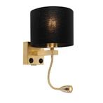 Art deco wandlamp goud met USB en zwarte kap - Brescia, Huis en Inrichting, Lampen | Wandlampen, Nieuw, Overige materialen, Modern