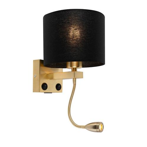 Art deco wandlamp goud met USB en zwarte kap - Brescia, Huis en Inrichting, Lampen | Wandlampen, Nieuw, Overige materialen