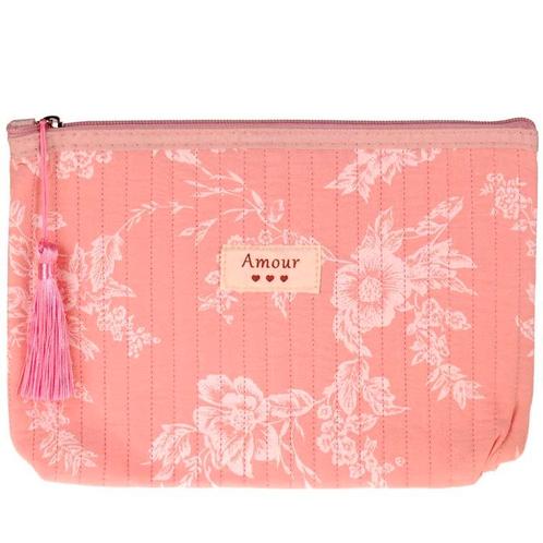 Toilettas Stof Roze - Cremekeurige Bladeren - Rits & Kwastje, Sieraden, Tassen en Uiterlijk, Toilettassen, Meisje, Nieuw, Ophalen of Verzenden