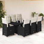 vidaXL 9-delige Bistroset met kussens poly rattan zwart, Verzenden, Nieuw, Rotan, 8 zitplaatsen
