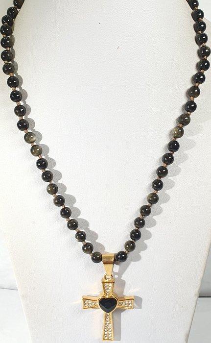 Obsidiana Goud AAAA++ - Heilige Hart Kruis met zirconias -, Antiek en Kunst, Antiek | Boeken en Bijbels