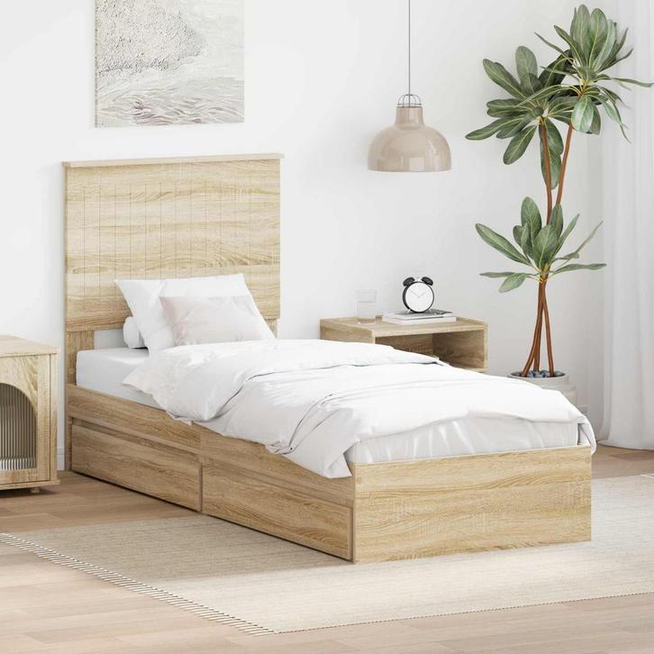 vidaXL Opslag bed met hoofdeinde Sonoma Eiken 75 x 190 cm, Huis en Inrichting, Slaapkamer | Bedden, Bruin, Nieuw, Hout, Verzenden