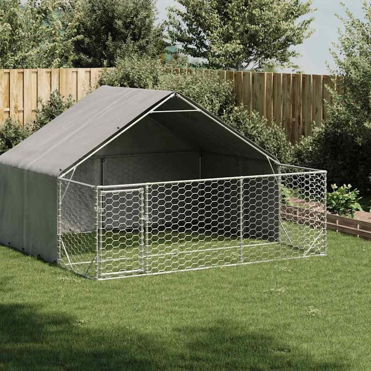 vidaXL Hondenkennel met ren 3x3x1,9 m gegalvaniseerd staal, Dieren en Toebehoren, Hondenhokken, Nieuw, Verzenden
