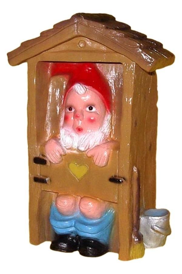 Tuinkabouter in toilethuisje met bewegingsmelder, Tuin en Terras, Tuinbeelden, Nieuw, Verzenden