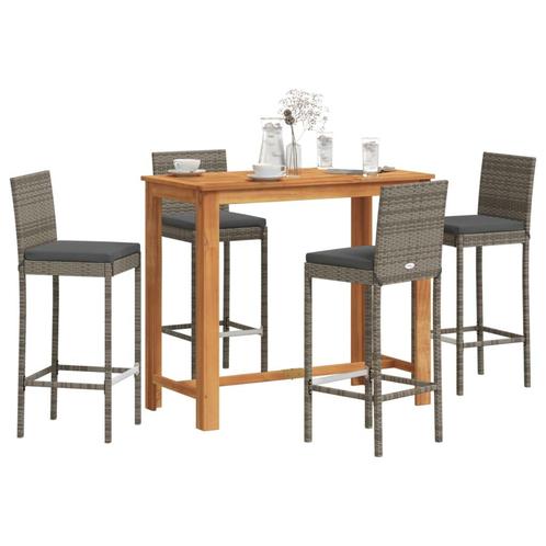 vidaXL 5-delige Tuinbarset massief acaciahout en poly rattan, Tuin en Terras, Tuinsets en Loungesets, Nieuw, 4 zitplaatsen, Rotan