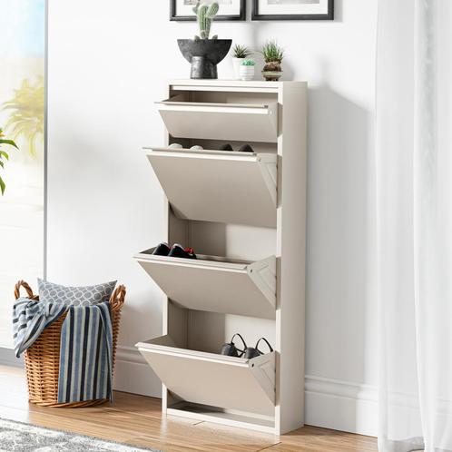 Schoenenkast Sokndal 4 kleppen gebroken wit 118x50x15 cm [en, Huis en Inrichting, Kasten | Schoenenkasten, Nieuw, Verzenden