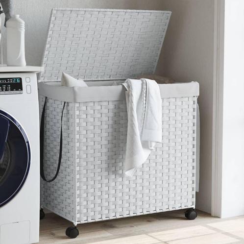 vidaXL Wasmand op wielen 60x35x60,5 cm rattan wit, Tuin en Terras, Droogmolens en Wasrekken, Nieuw, Verzenden