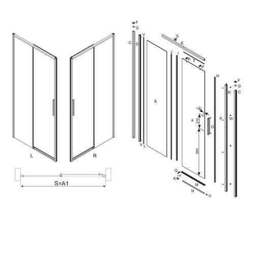 Schuifdeur Lacus Torcello Tweedelig Helder Glas 110x200 cm, Doe-het-zelf en Verbouw, Sanitair, Ophalen of Verzenden