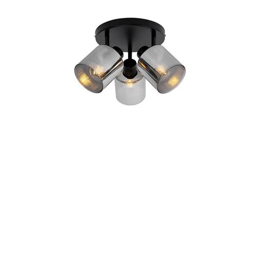 Plafondspot zwart met smoke glas rond 3-lichts verstelbaar -, Huis en Inrichting, Lampen | Spots, Nieuw, Glas