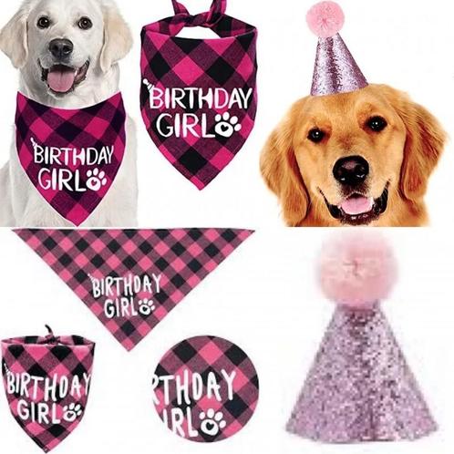 2-delige Honden verjaardags set Birthday Girl roze, Dieren en Toebehoren, Honden-accessoires, Nieuw, Verzenden