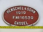 EisenbahnSchild Henschel & Sohn 1919 F.Nr. 16539 Cassel, Ophalen of Verzenden, Gebruikt, Overige typen