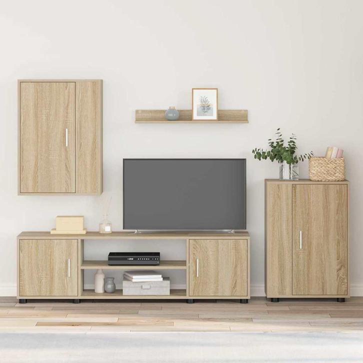 vidaXL 4 Delige TV Kast Set Wandgemonteerd Sonoma eiken, Huis en Inrichting, Kasten | Televisiemeubels, Nieuw, 100 tot 150 cm
