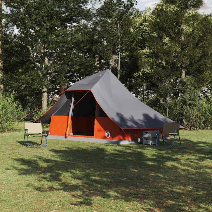 vidaXL Familie Tipi Tent met dak Grijs en Oranje 364 x 281 x, Caravans en Kamperen, Tenten, Nieuw, Verzenden