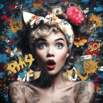 1133 -John Joseb Art - Schilderij vrouw, graffiti, popart beschikbaar voor biedingen