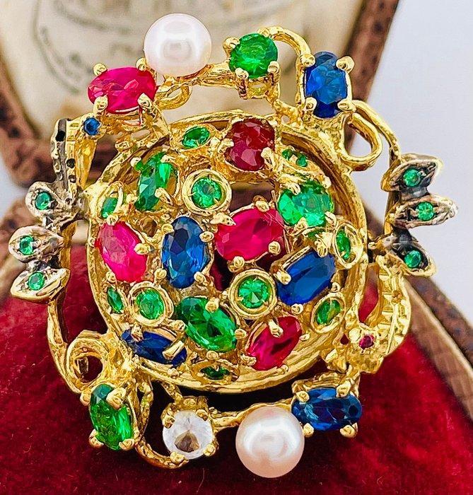 Zonder Minimumprijs - Ring - 9 kt. Geel goud Robijn -, Sieraden, Tassen en Uiterlijk, Ringen