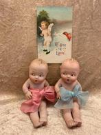 2 schattige all bisque Heubach figuurtjes L 10x H 13 cm met