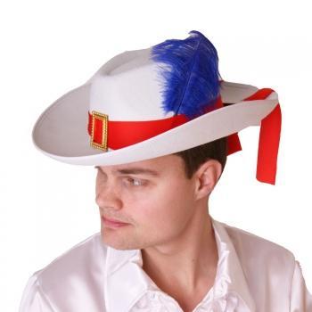 Witte musketier hoed met rode band - Musketiershoeden, Hobby en Vrije tijd, Feestartikelen, Ophalen of Verzenden