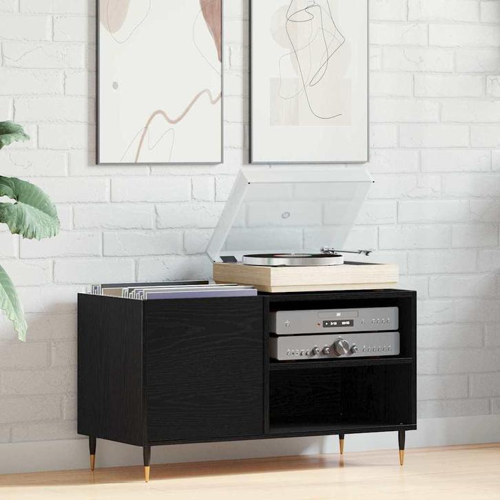 vidaXL Platenkast met plank Zwart eiken 85 x 38 x 48 cm, Huis en Inrichting, Woonaccessoires | Cd- en Dvd-rekken, Nieuw, Verzenden