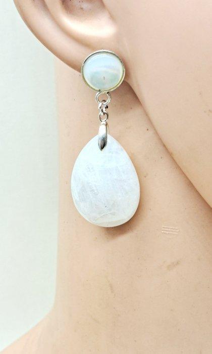 Zilver, maansteen, parelmoer - Oorbellen, Verzamelen, Mineralen en Fossielen